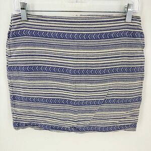 Gap Blue White Ethnic Print Mini Skirt Size 6 Striped Chevron Back Zip Lined